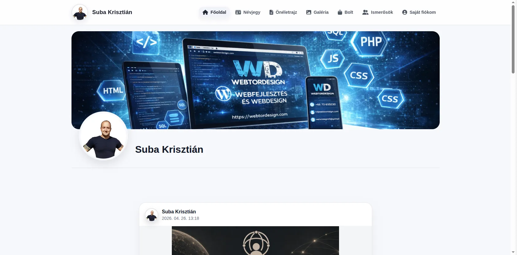 MyWorld saját fejlesztésű profilweboldal-rendszer